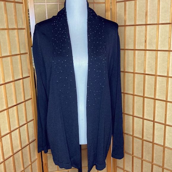 Jones New York Sweater Jacket Black Long Sleeves Open Front Jacket Sweat… - Picture 1 of 12